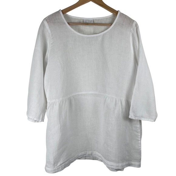 Pure Jill Tops - Pure Jill White Linen Blend Empire Waist Tunic 3/4 Sleeve Top Babydoll Womens M‎
